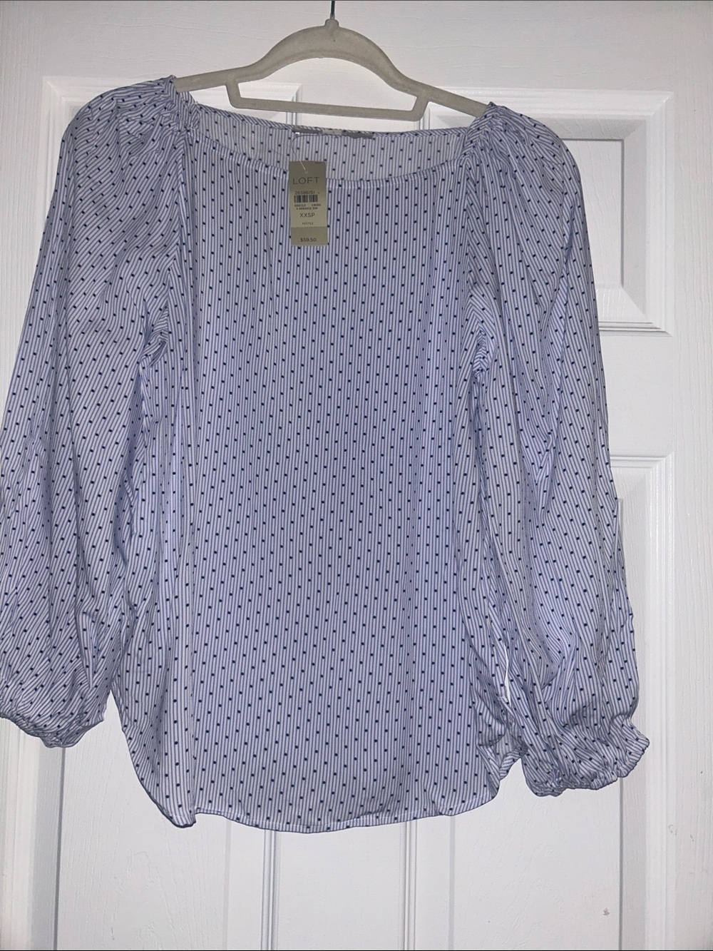 LOFT Light Blue Striped Peasant Blouse